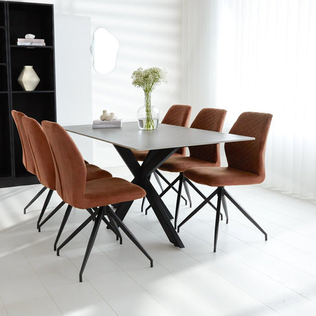 Edin Gray dining table Dimehouse Gray LxWxH 210x103x11 Sintered stone Atmospheric photo diagonal front view