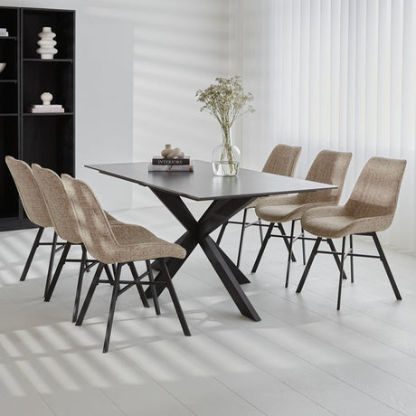 Edin Black dining table Dimehouse Black LxWxH 210x103x11 Sintered stone Atmospheric photo diagonal front view
