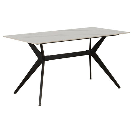 Dining table Grace White Dimehouse White LxWxH 160x94x13 Sintered stone Atmospheric photo diagonal front view