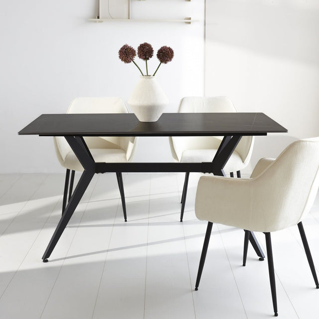 Dining table Grace Black Dimehouse Black LxWxH 160x94x13 Sintered stone Atmospheric photo diagonal front view