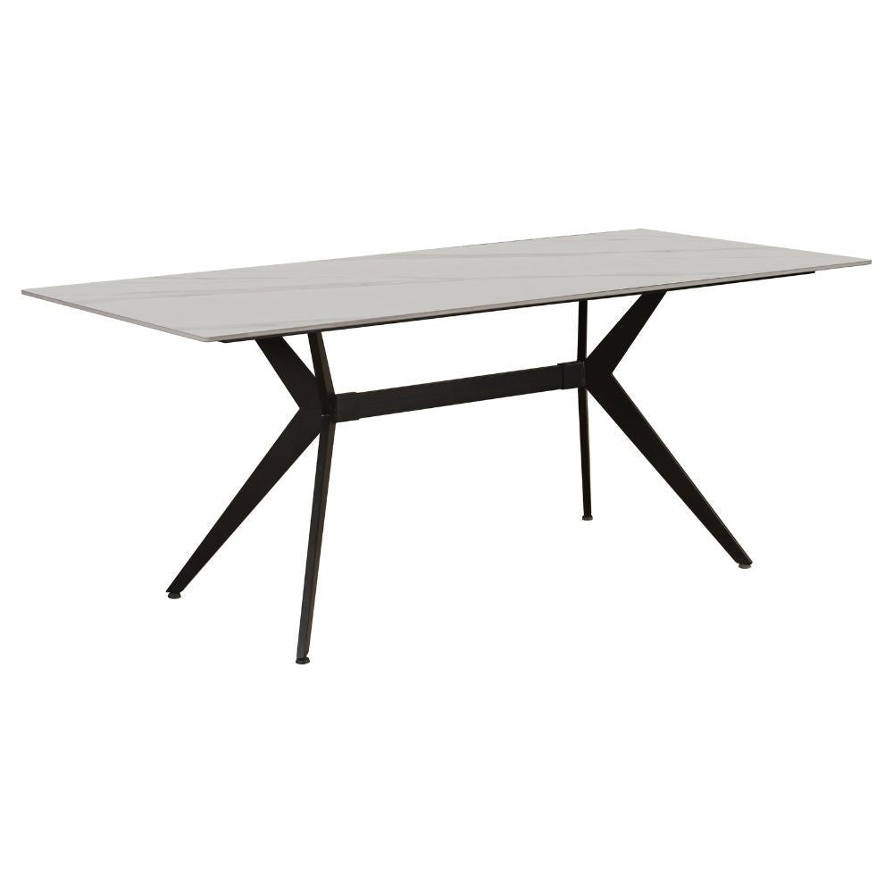 Dining table Grace White Dimehouse White LxWxH 208x109x15 Sintered stone Atmospheric photo diagonal front view