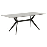 Dining table Grace White Dimehouse White LxWxH 208x109x15 Sintered stone Atmospheric photo diagonal front view