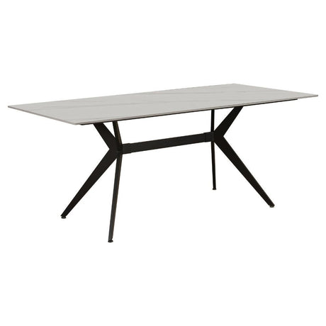 Dining table Grace White Dimehouse White LxWxH 208x109x15 Sintered stone Atmospheric photo diagonal front view