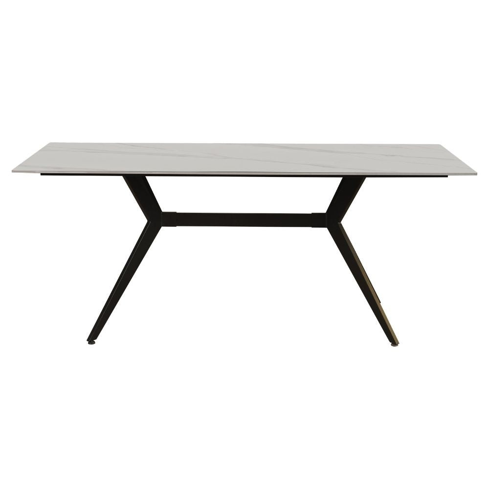 Dining table Grace White Dimehouse White LxWxH 208x109x15 Sintered stone Atmospheric photo diagonal front view