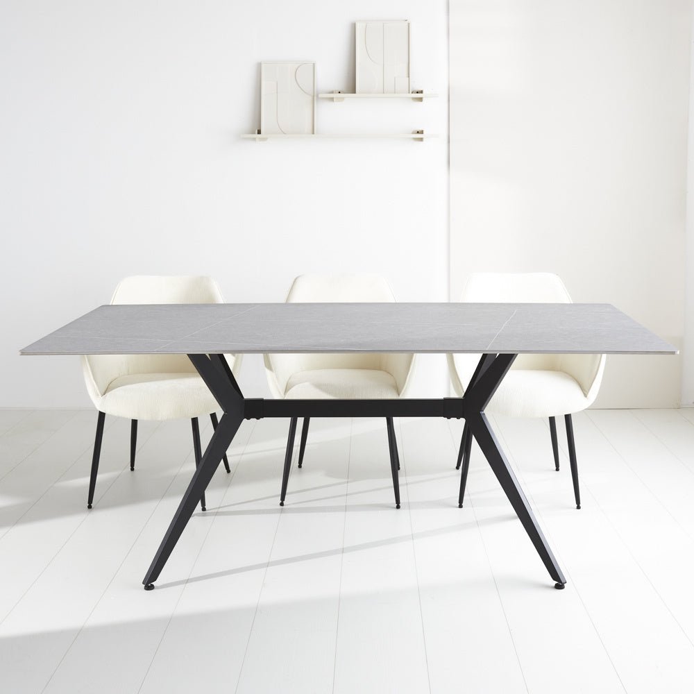 Grace Gray dining table Dimehouse Gray LxWxH 215x105x10 Sintered stone Atmospheric photo diagonal front view