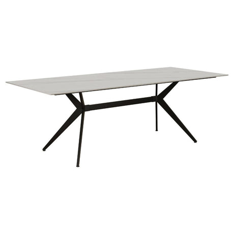 Dining table Grace White Dimehouse White LxWxH 215x105x10 Sintered stone Atmospheric photo diagonal front view