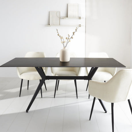 Dining table Grace Black Dimehouse Black LxWxH 215x105x10 Sintered stone Atmospheric photo diagonal front view