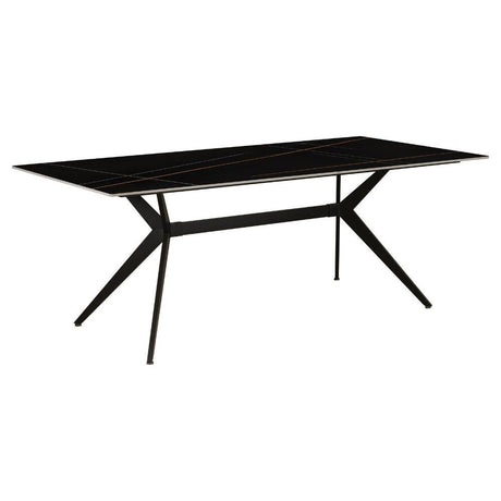 Dining table Grace Black Dimehouse Black LxWxH 215x105x10 Sintered stone Atmospheric photo diagonal front view