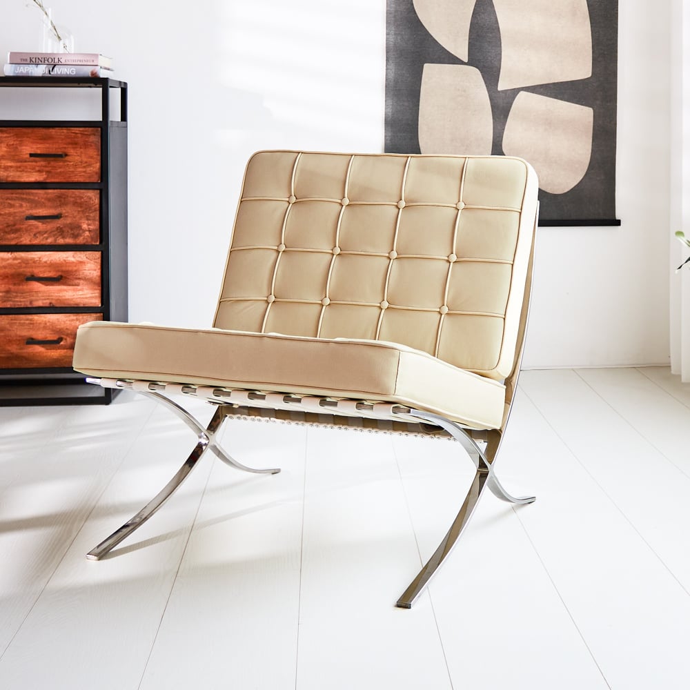 Armchair Expo Dimehouse Cream LxWxH 80x78x78 Cowhide Leather Atmospheric photo diagonal front view