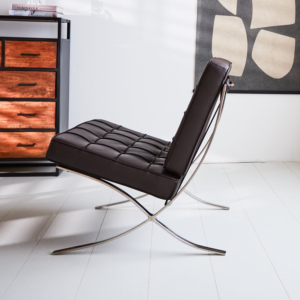 Armchair Expo Dimehouse Brown LxWxH 80x78x78 Cowhide Leather Atmospheric photo side view