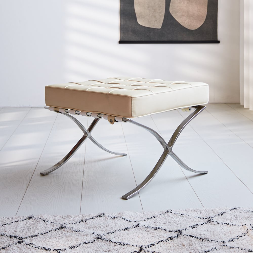 Footstool Expo Premium Dimehouse Cream LxWxH 63x62x36 Leather Atmospheric photo diagonal front view
