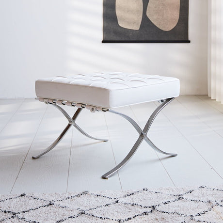 Footstool Expo Premium Dimehouse White LxWxH 63x62x36 Leather Atmospheric photo diagonal front view