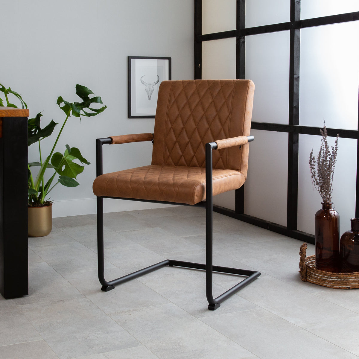 Dining room chair Dean Dimehouse Cognac LxWxH 70x58x57 Fabric Atmospheric photo diagonal front view