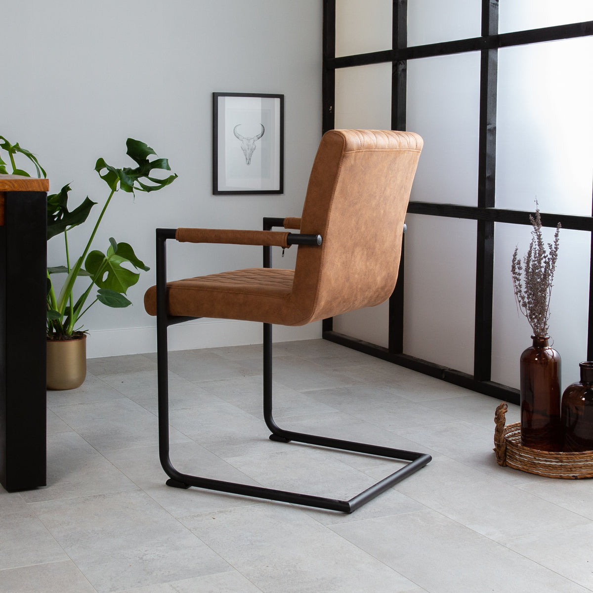Dining room chair Dean Dimehouse Cognac LxWxH 70x58x57 Fabric Atmospheric photo side view
