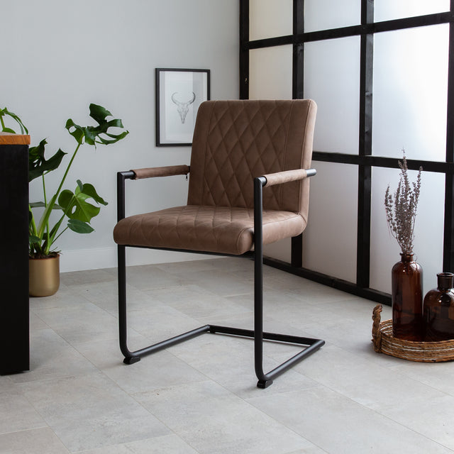 Dining room chair Dean Dimehouse Taupe LxWxH 70x58x57 Fabric Atmospheric photo diagonal front view