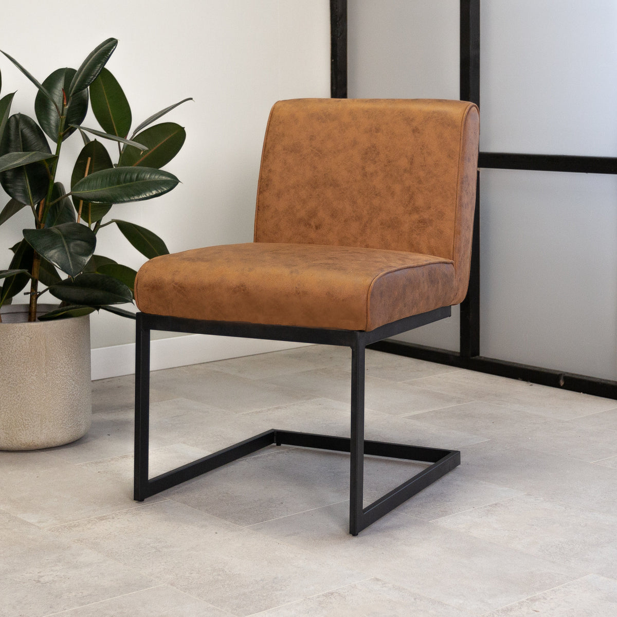 Dining room chair Nathan Dimehouse Cognac LxWxH 75x62x56 Fabric Atmospheric photo diagonal front view