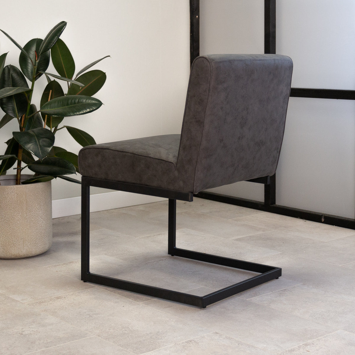 Dining room chair Nathan Dimehouse Anthracite LxWxH 75x62x56 Fabric Atmospheric photo diagonal rear view