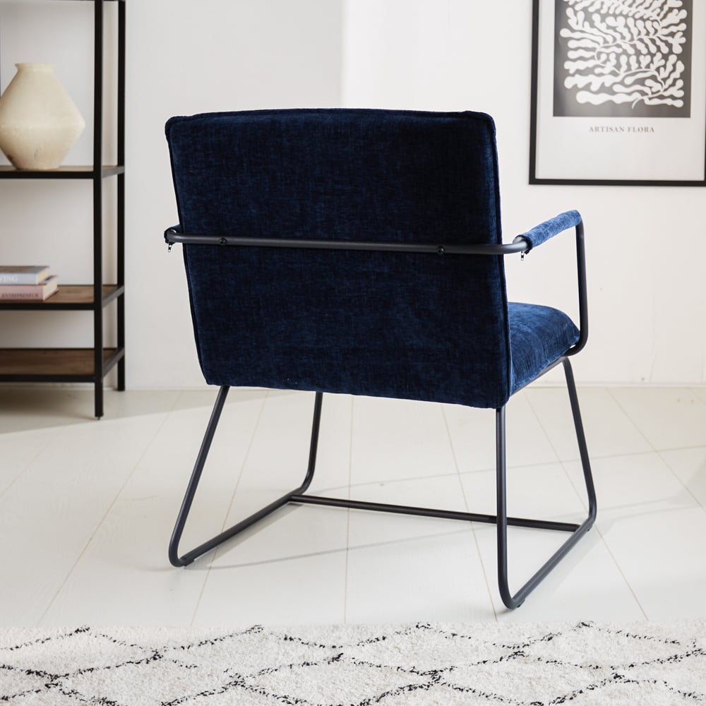 Hailey Chenille armchair Dimehouse Blue LxWxH 66x64x37 Fabric Atmospheric photo diagonal rear view