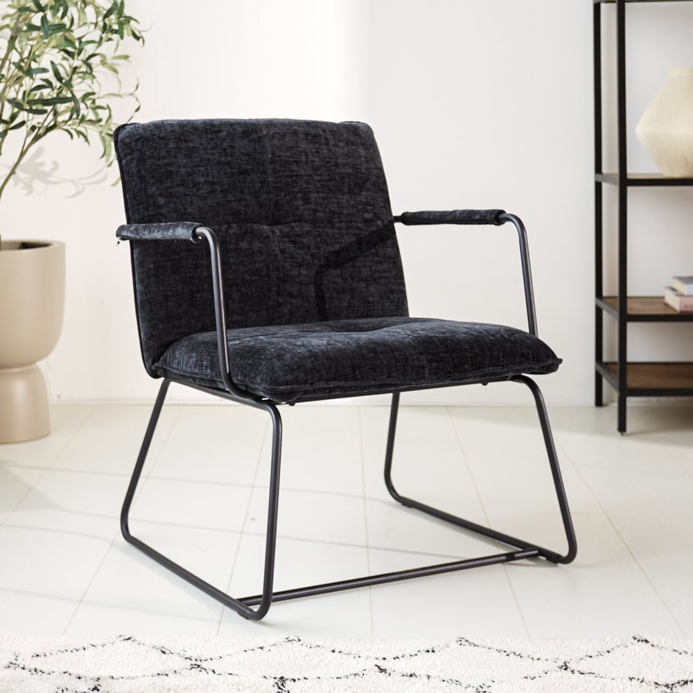 Hailey Chenille armchair Dimehouse Black LxWxH 66x64x37 Fabric Atmospheric photo diagonal front view