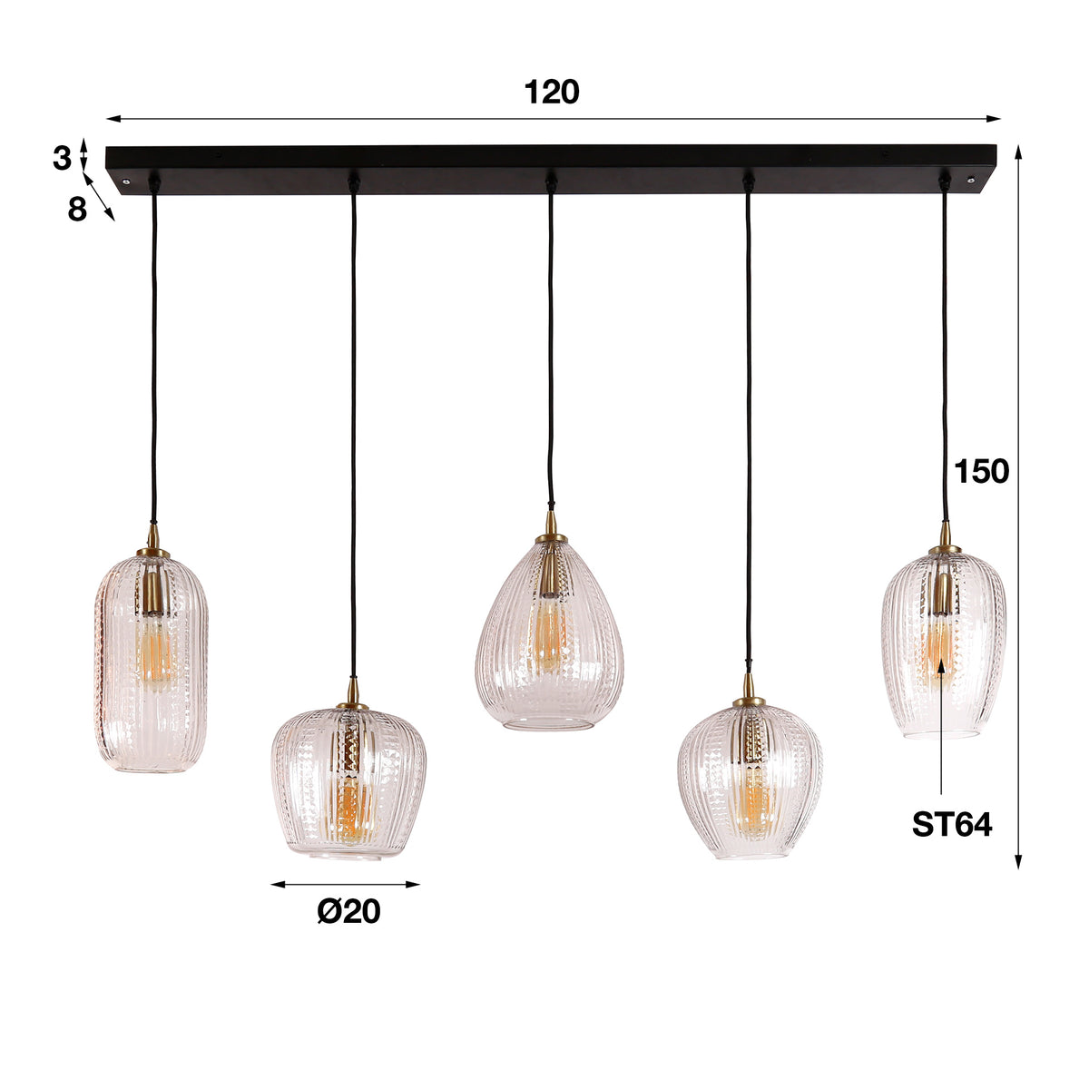Hanging lamp Anna DH Interior Diamond LxWxH 130x47x29 Glass White photo size indication