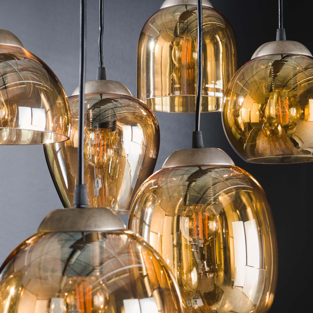 Hanging lamp Felien Amber DH Interior Amber color glass LxWxH 99x41x32 Glass Atmosphere photo detail