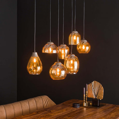 Hanging lamp Felien Amber DH Interior Amber color glass LxWxH 99x41x32 Glass Atmospheric photo diagonal front view