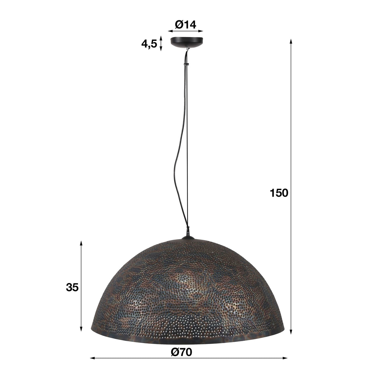 Hanging lamp Aya 70 DH Interior Brown LxWxH 73x73x46 Black brown White photo size indication