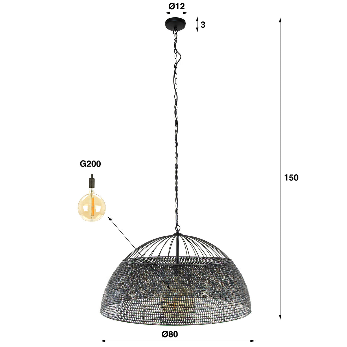 Hanging lamp Armoor DH Interior Brown LxWxH 85x85x49 Black brown White photo size indication