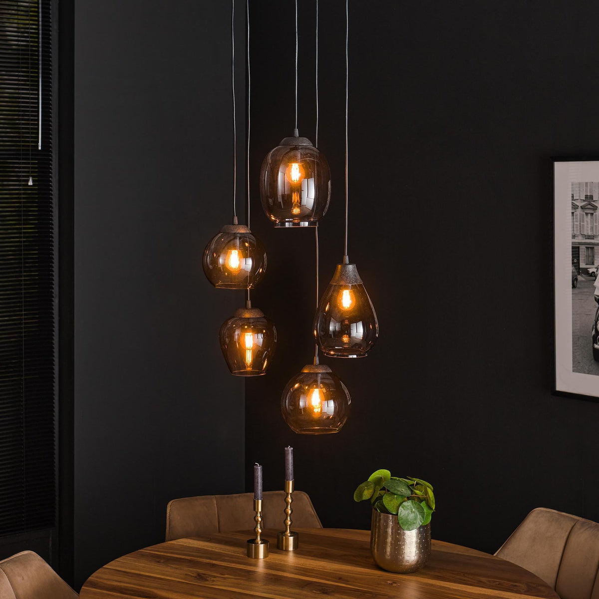 Hanging lamp Felien Chrome DH Interior Chromed LxWxH 150x43x43 Glass Atmospheric photo diagonal front view