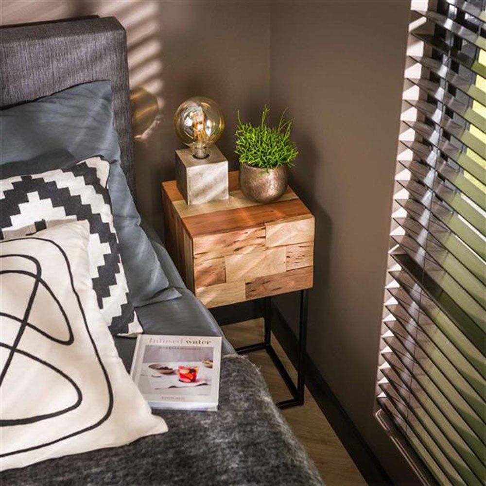 Bedside table Anna-Sophie DH Interior Acacia LxWxH 44x35x28 Acacia wood Atmospheric photo diagonal front view