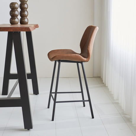 Bar stool Beau artificial leather Dimehouse Cognac LxWxH 84x54x52 Faux leather Atmospheric photo side view