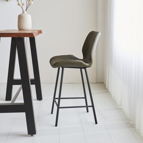 Bar stool Beau artificial leather Dimehouse Green LxWxH 84x54x52 Faux leather Atmospheric photo side view