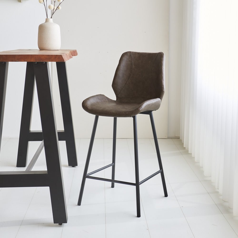 Bar stool Beau artificial leather Dimehouse Taupe LxWxH 84x54x52 Faux leather Atmospheric photo diagonal front view