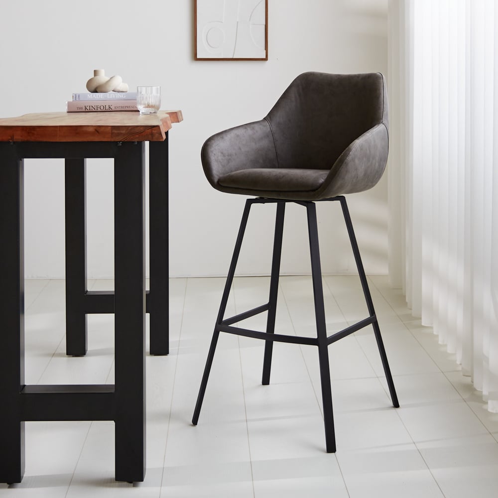 Bar stool Elise Ecoleather Dimehouse Anthracite LxWxH 88x61x54 Eco-leather Atmospheric photo diagonal front view