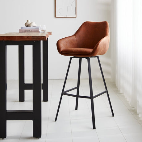 Bar stool Elise Ecoleather Dimehouse Cognac LxWxH 88x61x54 Eco-leather Atmospheric photo diagonal front view