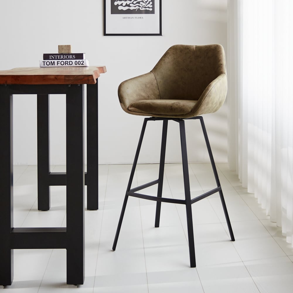 Bar stool Elise Ecoleather Dimehouse Green LxWxH 88x61x54 Eco-leather Atmospheric photo diagonal front view