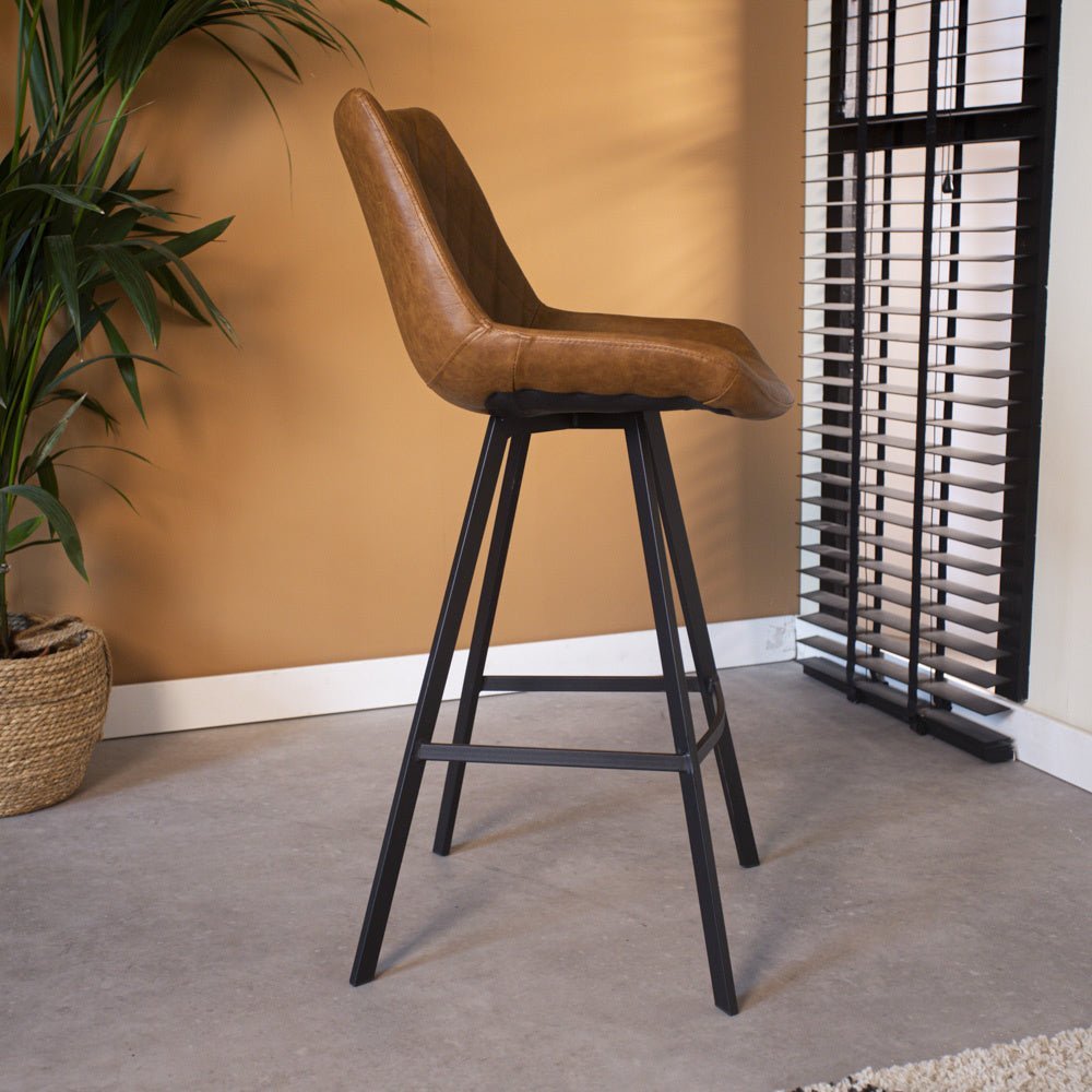 Barstool Juno Dimehouse Cognac LxWxH 86x56x56 Faux leather Atmospheric photo side view