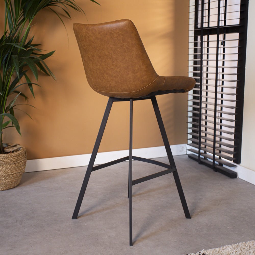 Barstool Juno Dimehouse Cognac LxWxH 86x56x56 Faux leather Atmospheric photo diagonal rear view