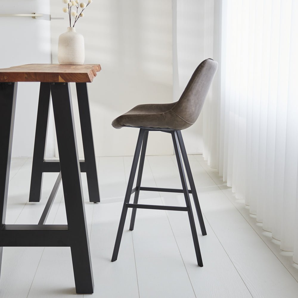 Barstool Juno Dimehouse Taupe LxWxH 86x56x56 Faux leather Atmospheric photo side view