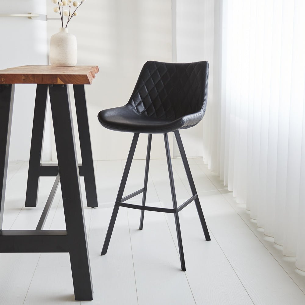 Barstool Juno Dimehouse Black LxWxH 86x56x56 Faux leather Atmospheric photo diagonal front view