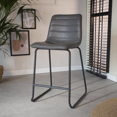 Bar stool Mark Faux leather Dimehouse Anthracite LxWxH 79x65x54 Faux leather Atmospheric photo diagonal front view