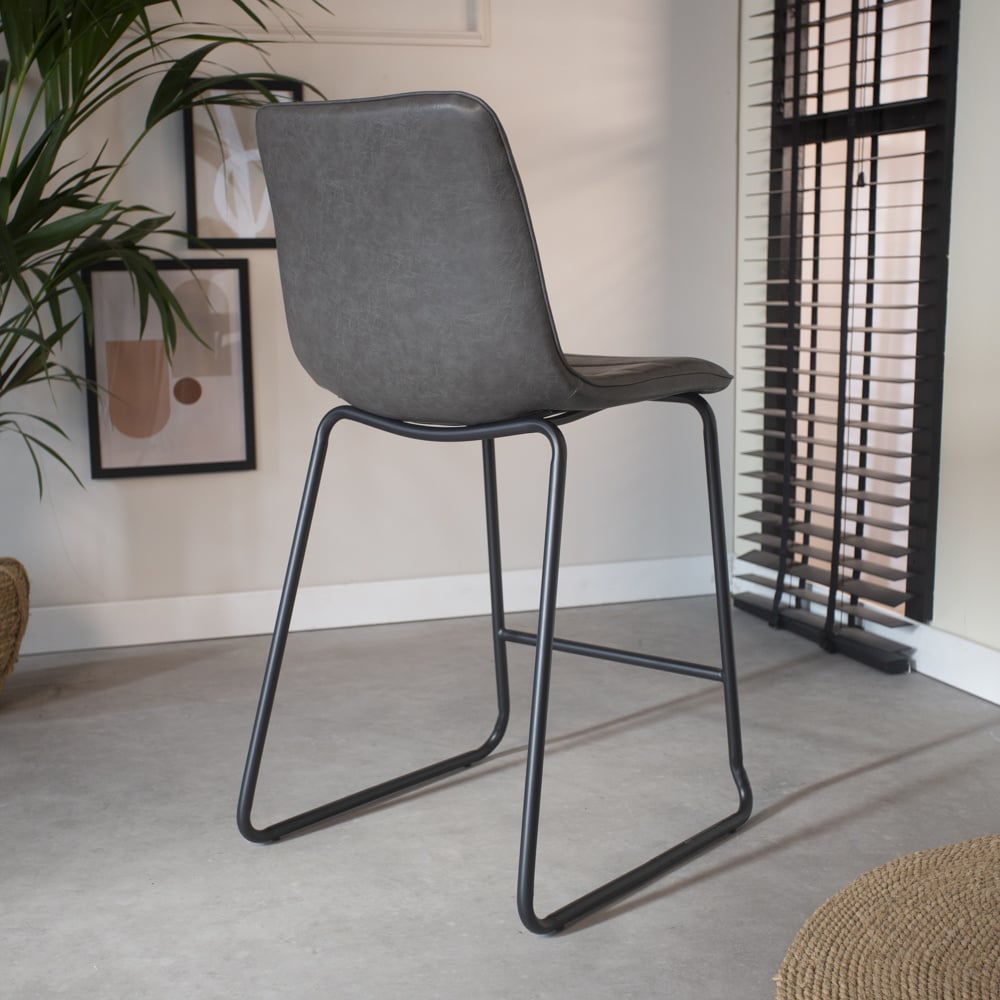 Bar stool Mark Faux leather Dimehouse Anthracite LxWxH 79x65x54 Faux leather Atmospheric photo diagonal rear view