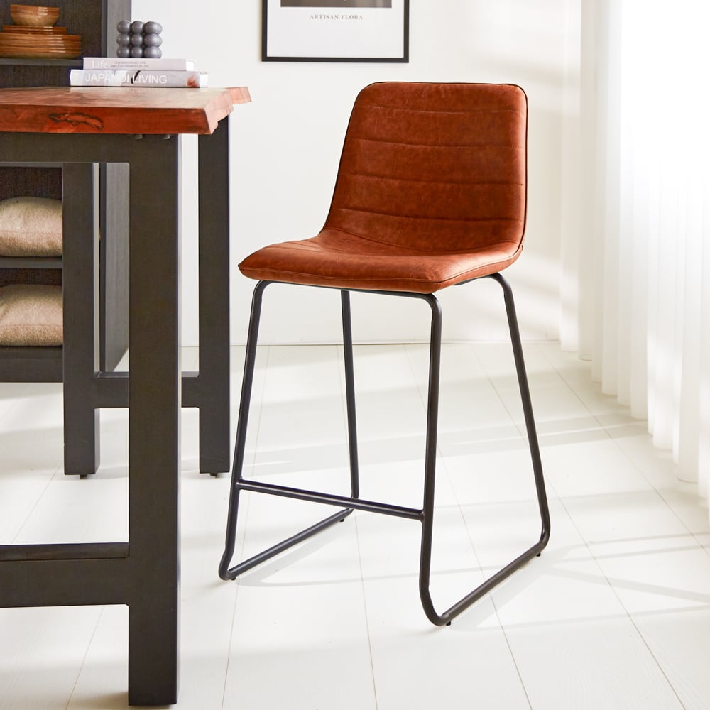 Bar stool Mark Faux leather Dimehouse Cognac LxWxH 79x65x54 Faux leather Atmospheric photo diagonal front view