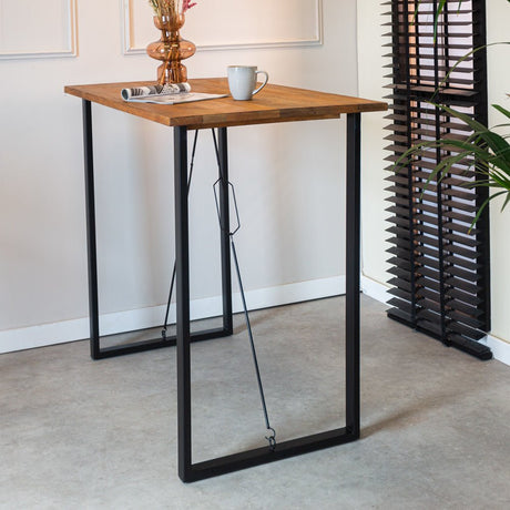 Bar table Vegas Dimehouse Brown LxWxH 135x75x7 Mango wood Atmospheric photo diagonal front view