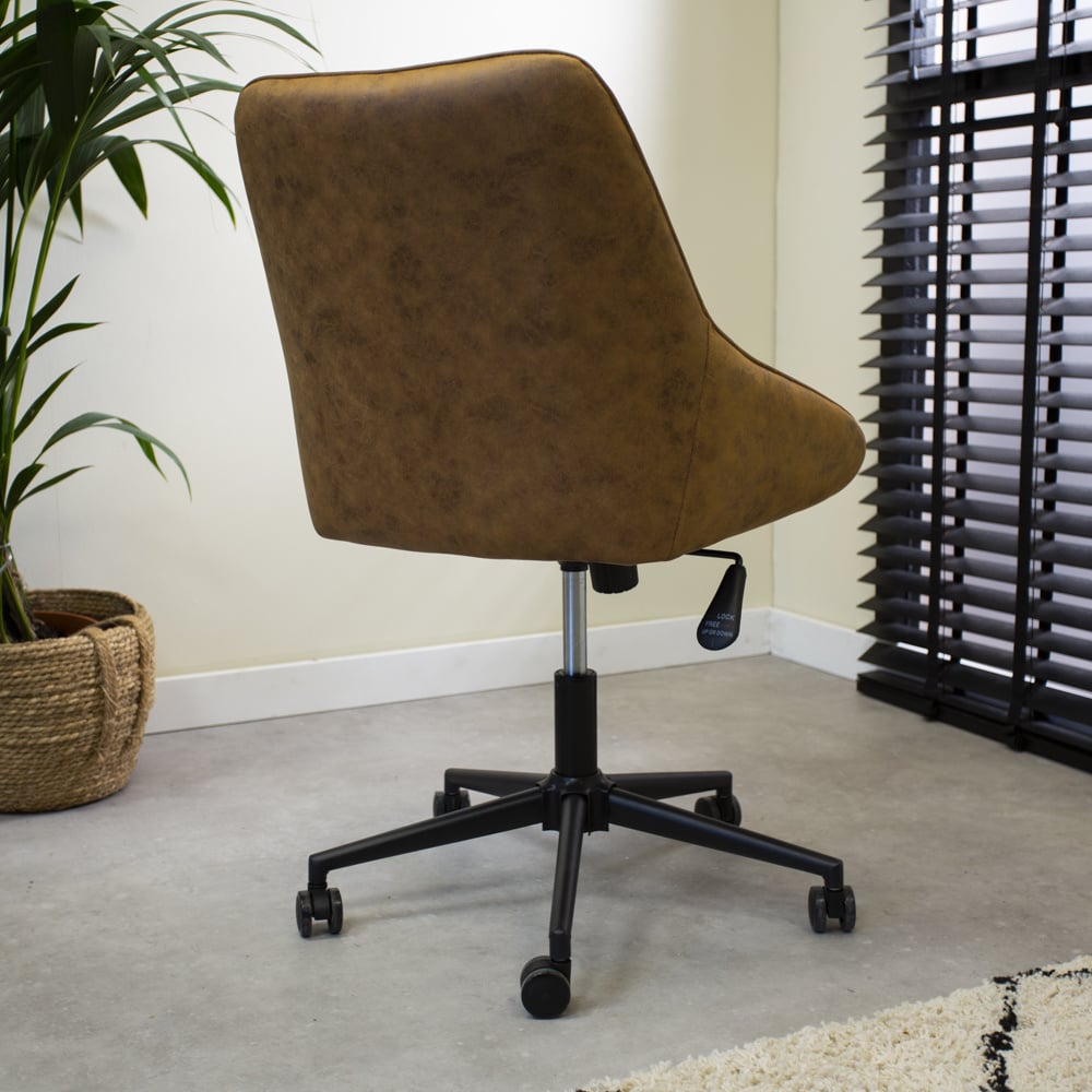Office chair Emily Microfibre Dimehouse Cognac LxWxH 75x61x52 Microfiber Atmospheric photo diagonal rear view
