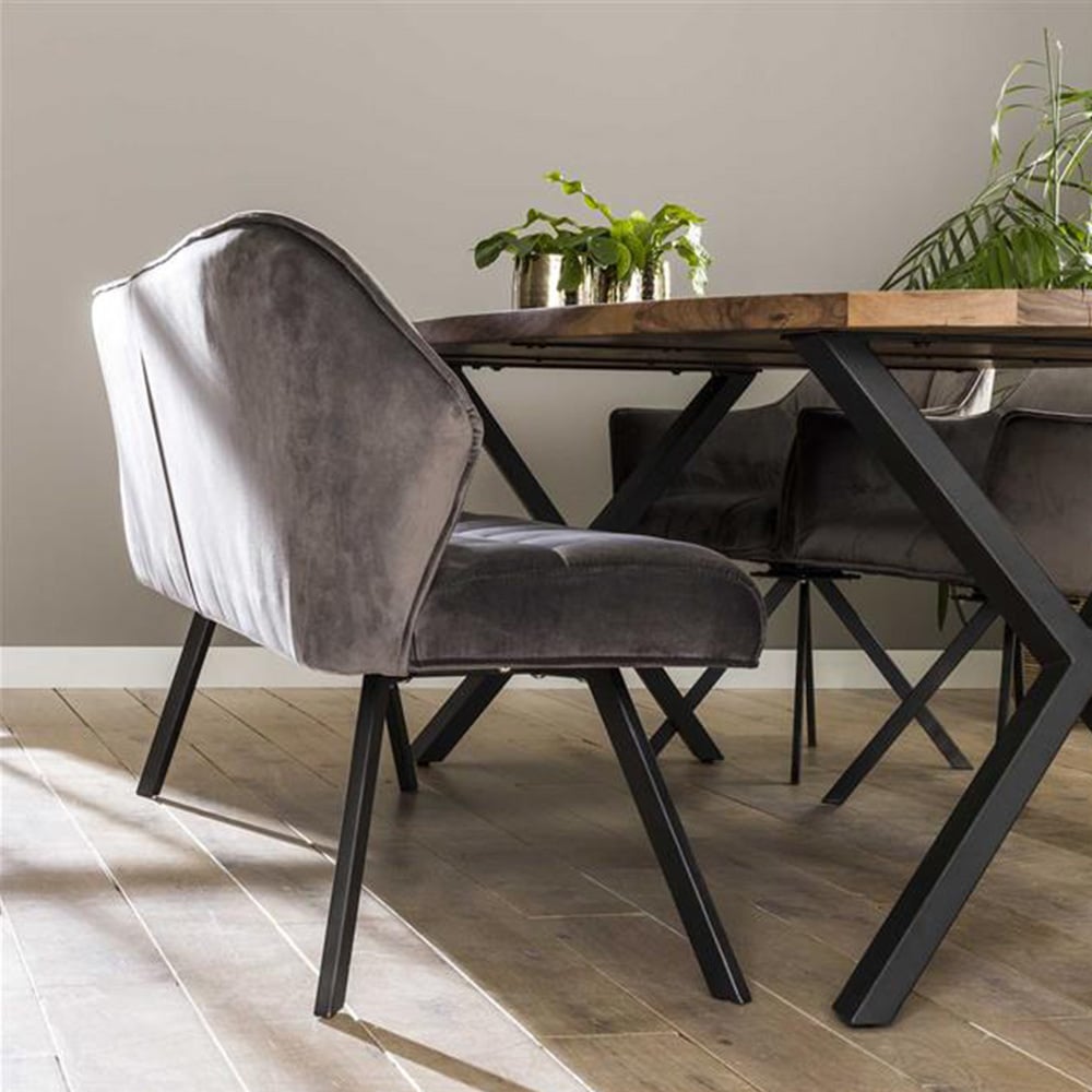 Dining room sofa Romy DH Interior Anthracite LxWxH 196x81x58 Velvet Atmospheric photo diagonal front view