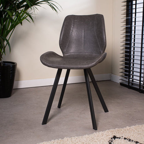 Dining room chair Barry Dimehouse Anthracite LxWxH 69x66x48 Faux leather Atmospheric photo diagonal front view