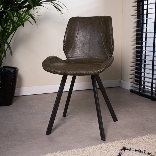 Dining room chair Barry Dimehouse Green LxWxH 69x66x48 Faux leather Atmospheric photo diagonal front view