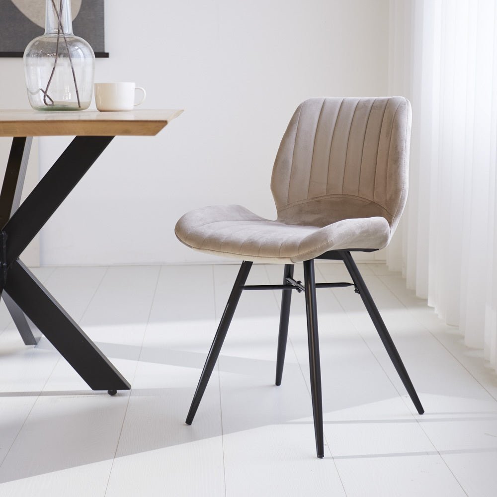 Dining room chair Beau velvet Dimehouse Beige LxWxH 71x67x49 Fabric Atmospheric photo diagonal front view