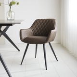 Dining room chair Cara Dimehouse Taupe LxWxH 78x65x57 Faux leather Atmospheric photo diagonal front view